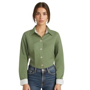 Old Navy Green Button Down Perfect Fit Stretch Shirt Size S